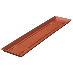 Terracottafarbener Geli Untersetzer für 80 cm Blumenkästen, verhindert Wasserflecken.