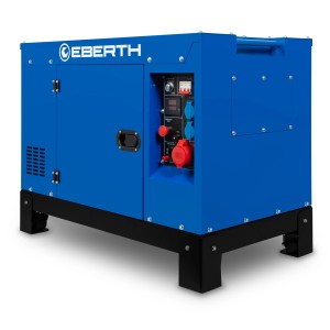 Blaues EBERTH 15000W Notstromaggregat mit Dieselmotor und Anschlüssen.