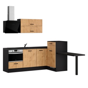 Impuls Winkelküche, 225x241 cm, Vintage Eiche-Nb. rechts, mit Hänge- und Unterschränken.