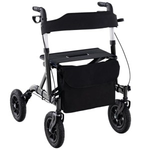 Costway Rollator mit Luftreifen, faltbar, mit Sitz und Tasche, bis 136 kg belastbar.