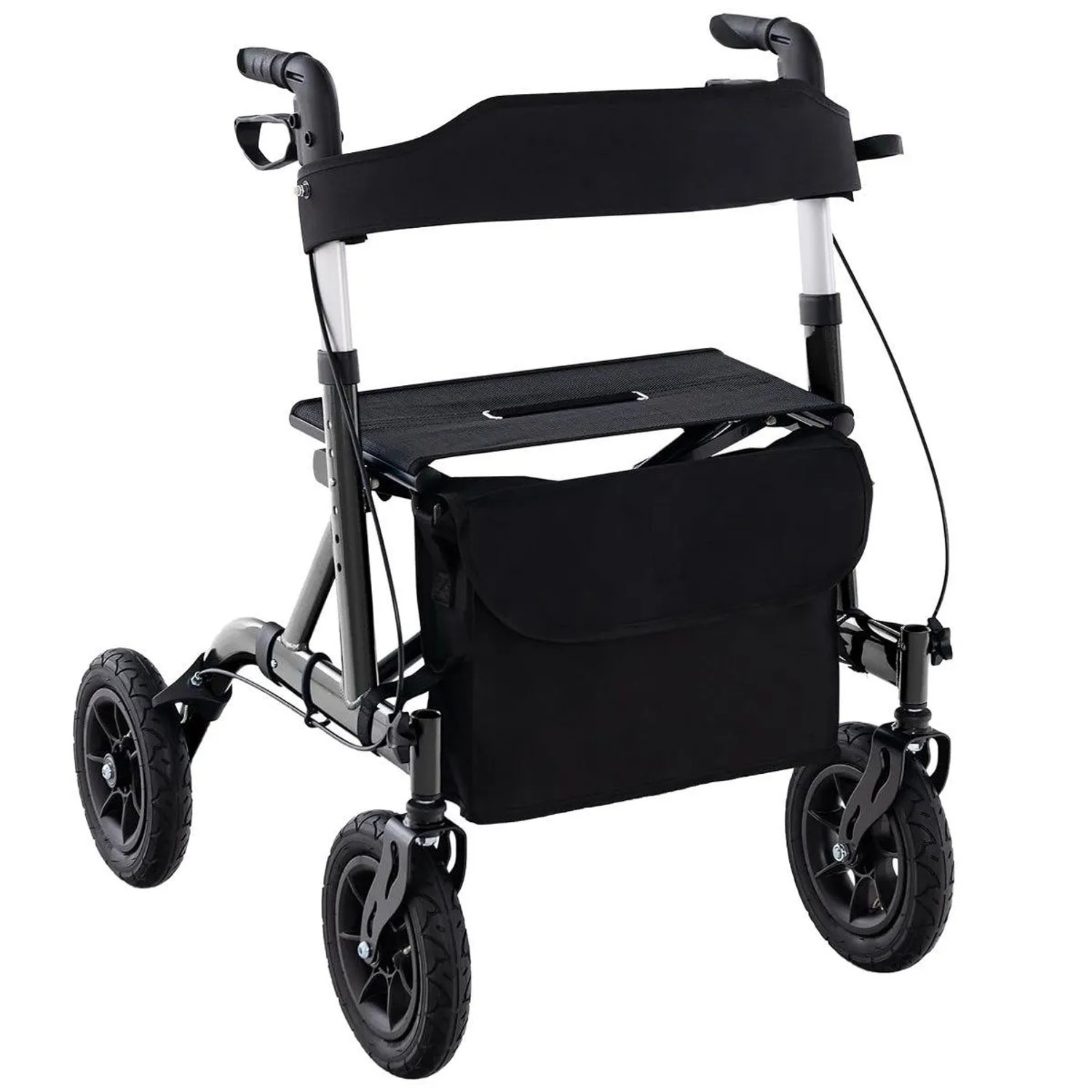 Costway Rollator mit Luftreifen, faltbar, mit Sitz und Tasche, bis 136 kg belastbar.