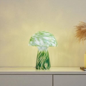 Grüne Lindby Tischlampe Hubi aus Glas, modernes Design für Wohnzimmer.