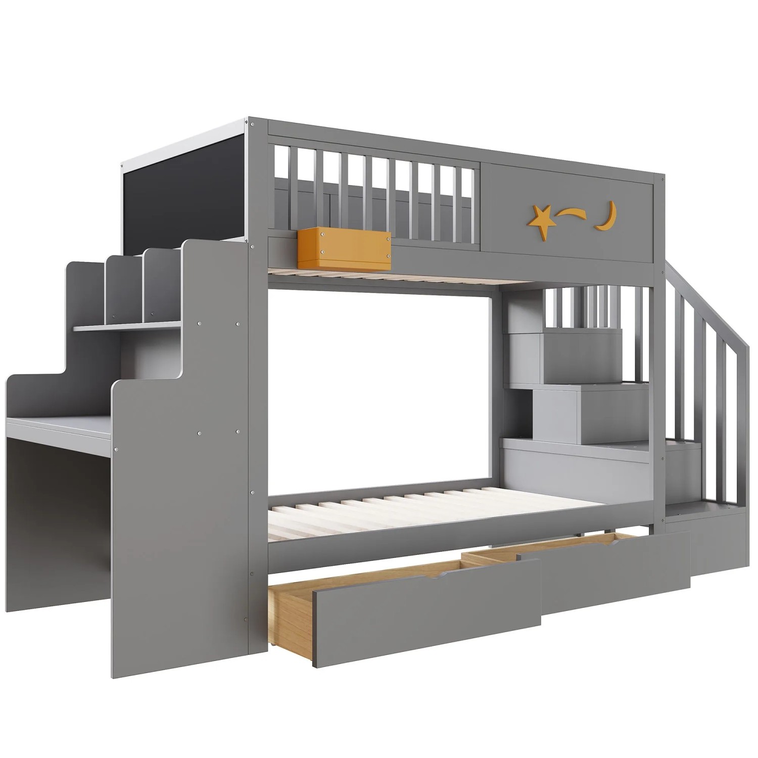 Merax Etagenbett 90x200cm Massivholz Schreibtisch Grau