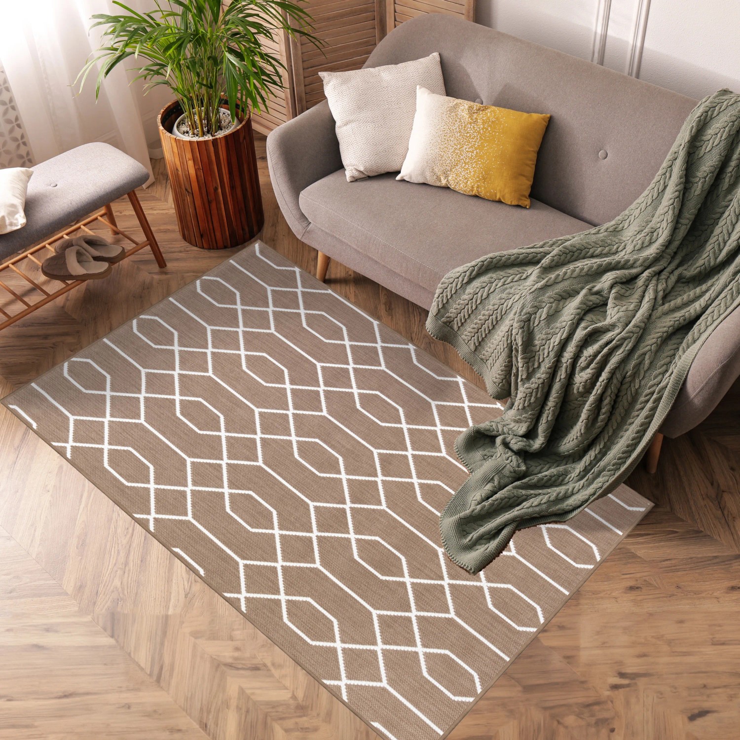 Brauner Primaflor In- & Outdoorteppich Reverso Geo River mit geometrischem Muster, 160x220 cm.