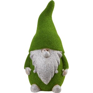 Grüner Deko-Zwerg mit Kunstrasen, 38cm hoch, aus Polyresin für Garten & Balkon.