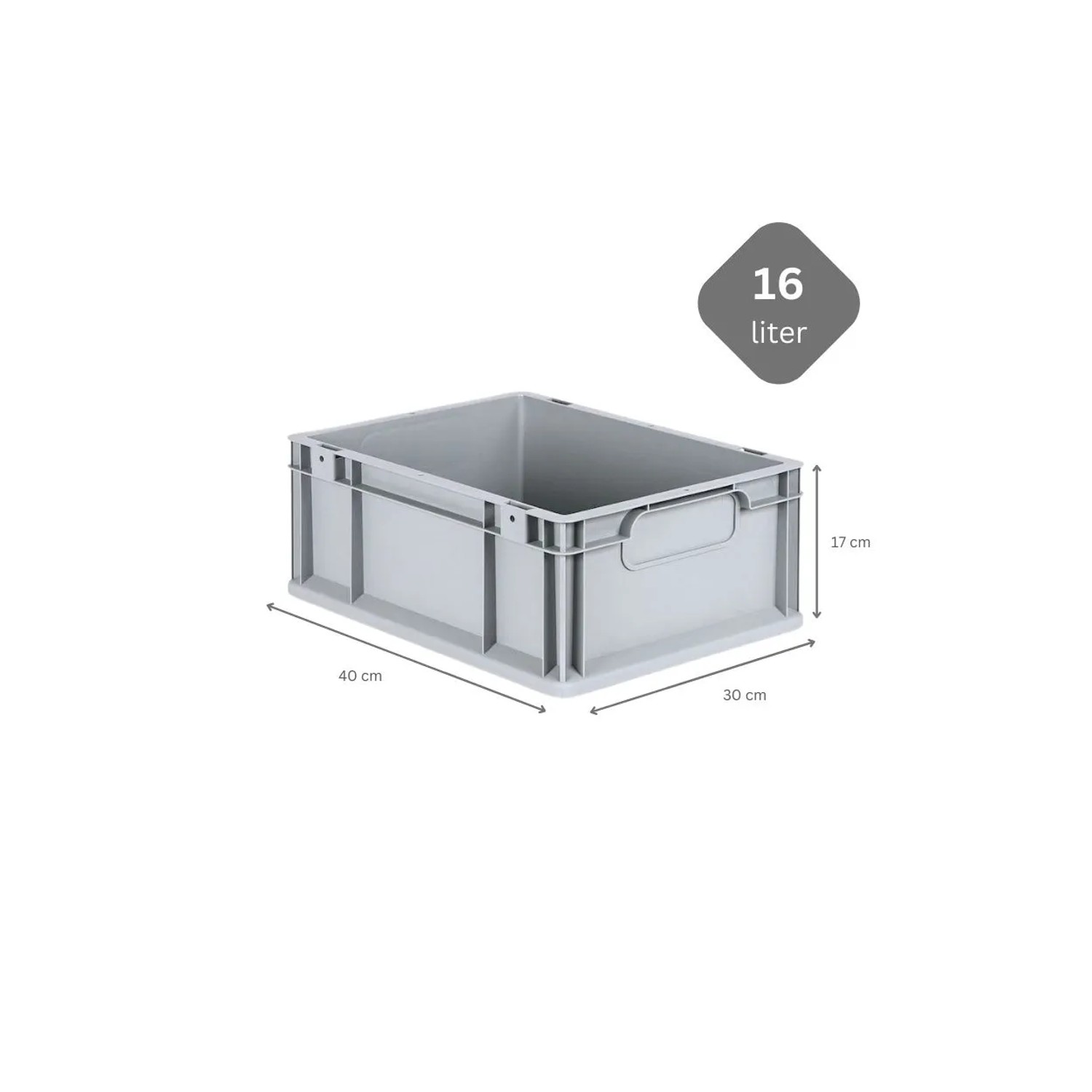 Graue PROREGAL Eurobox 17x30x40 cm, 16 Liter, mit Griffen. Ideal zur Aufbewahrung und Lagerung.
