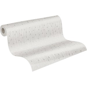 A.S. Création Vliestapete Linen in Creme-Grau mit feinen Linien und kleinen Quadraten.