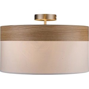 Moderne Globo Deckenleuchte CHIPSY in Nickel matt und Beige mit Holz- und Textil-Optik.