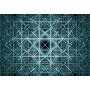 Komar Vliesfototapete Matrix, blaues 3D-Gittermuster für moderne Wohnräume.