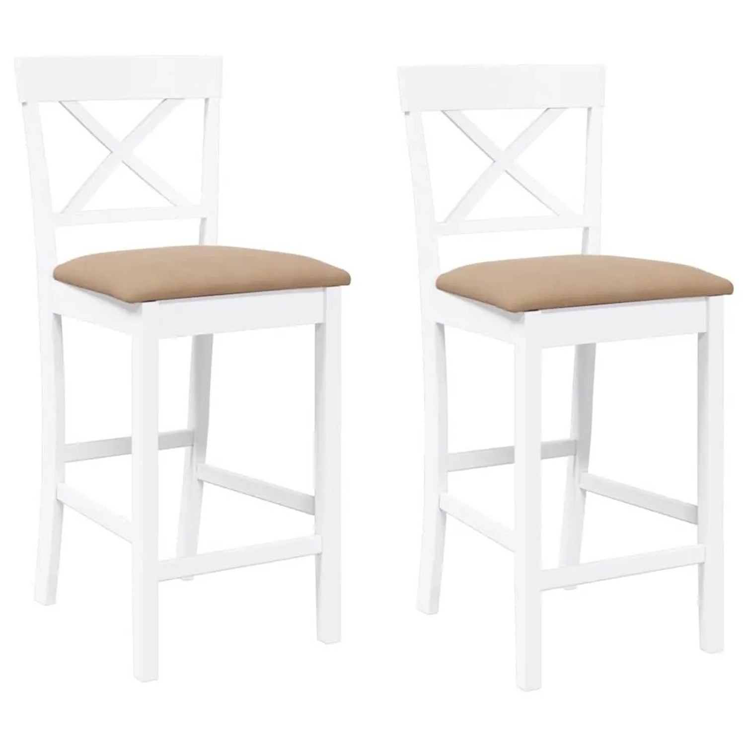 vidaXL Barhocker mit Kissen 2 Stk Weiß Massivholz Gummibaum 4102554