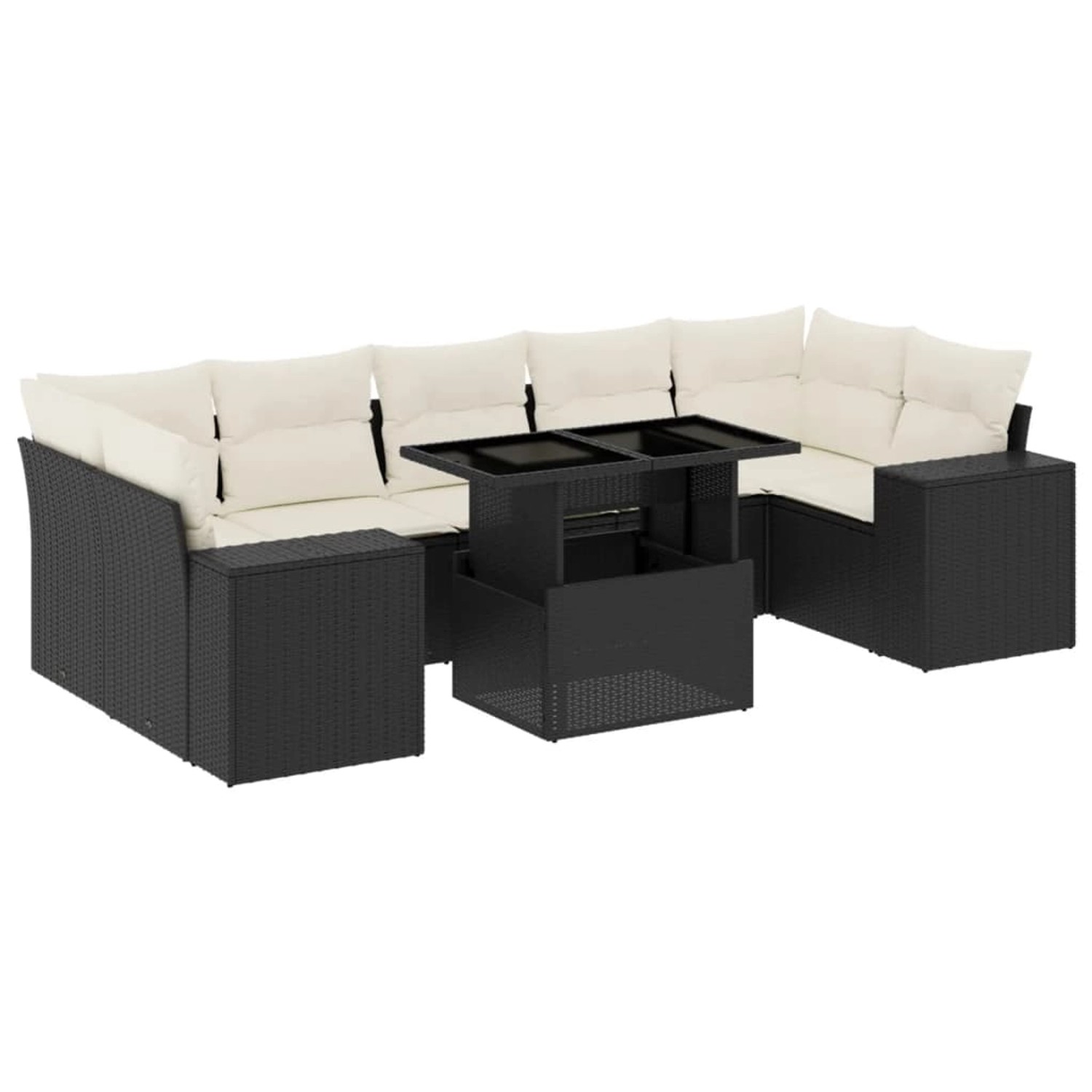 vidaXL 8-Tlg Garten-Sofagarnitur mit Kissen Schwarz Poly Rattan 3269036