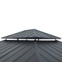 Detailaufnahme des anthrazitfarbenen Stahldachs vom Sunjoy Gazebo Trivor Zedernholz Pavillon.