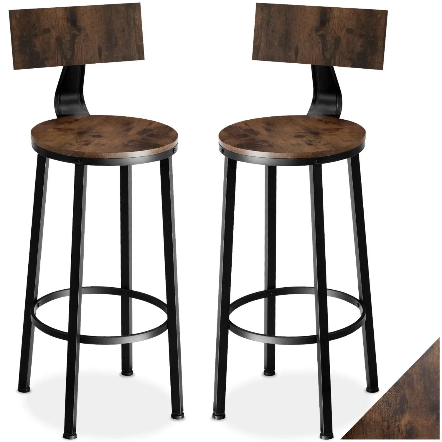 Tectake Set Barhocker Poole Mit Rückenlehne Industrial Style 54 X 54 X 101 5 Cm Industrial Holz Dunkel Rustikal