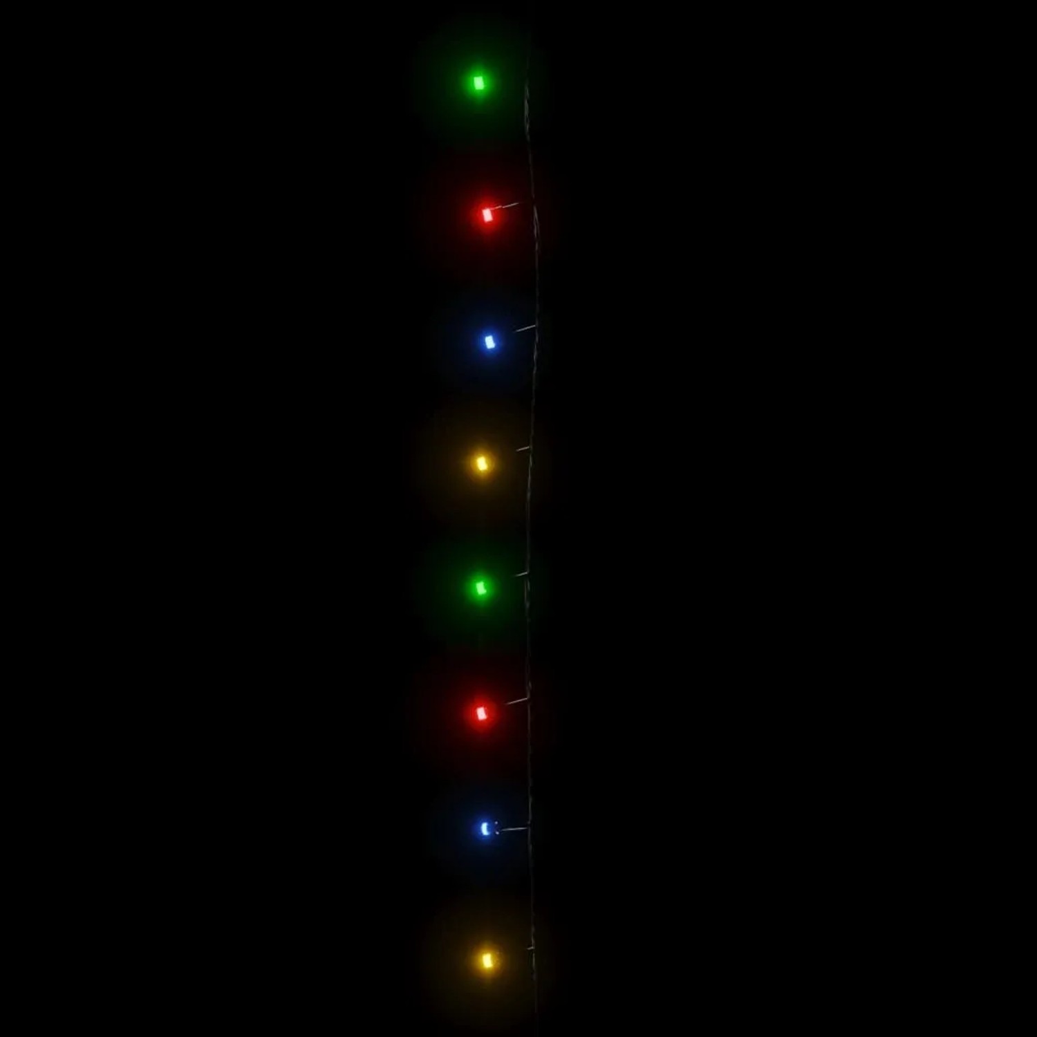 Mehrfarbige LED-Lichterkette, 60 m lang, für Außen, mit dunklem Kabel.