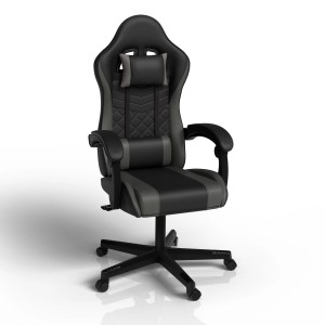 Juskys Gamingstuhl HyperSeat, schwarz/dunkelgrau, Bürostuhl mit Nacken- und Rückenkissen.