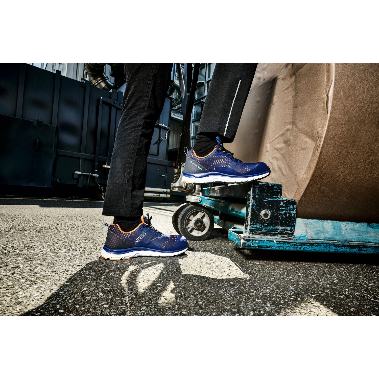 Albatros AER55 Sicherheitshalbschuhe S1P, blau-orange, Größe 39. Arbeitsschuhe mit Fiberglaskappe.