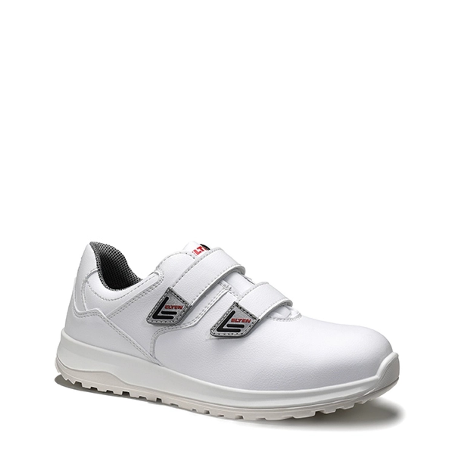 Weißer Elten Sicherheitshalbschuh White Grip Low ESD S2 Gr. 46 mit Klettverschluss.