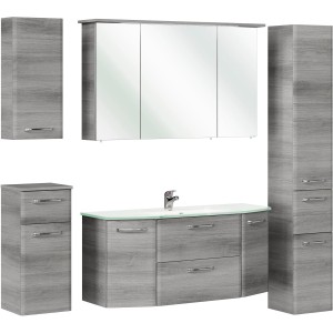 Pelipal Badmöbel-Set Quickset 328 Graphit, 5-teilig mit Hochschrank, Waschtisch, Spiegelschrank und Unterschränken.