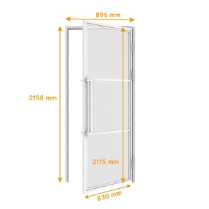 inova Loft Glastür 830 x 2115 mm Klarglas 3 Felder DIN Rechts Komplettset Beschlag in Weiß mit Griffstange und Zarge