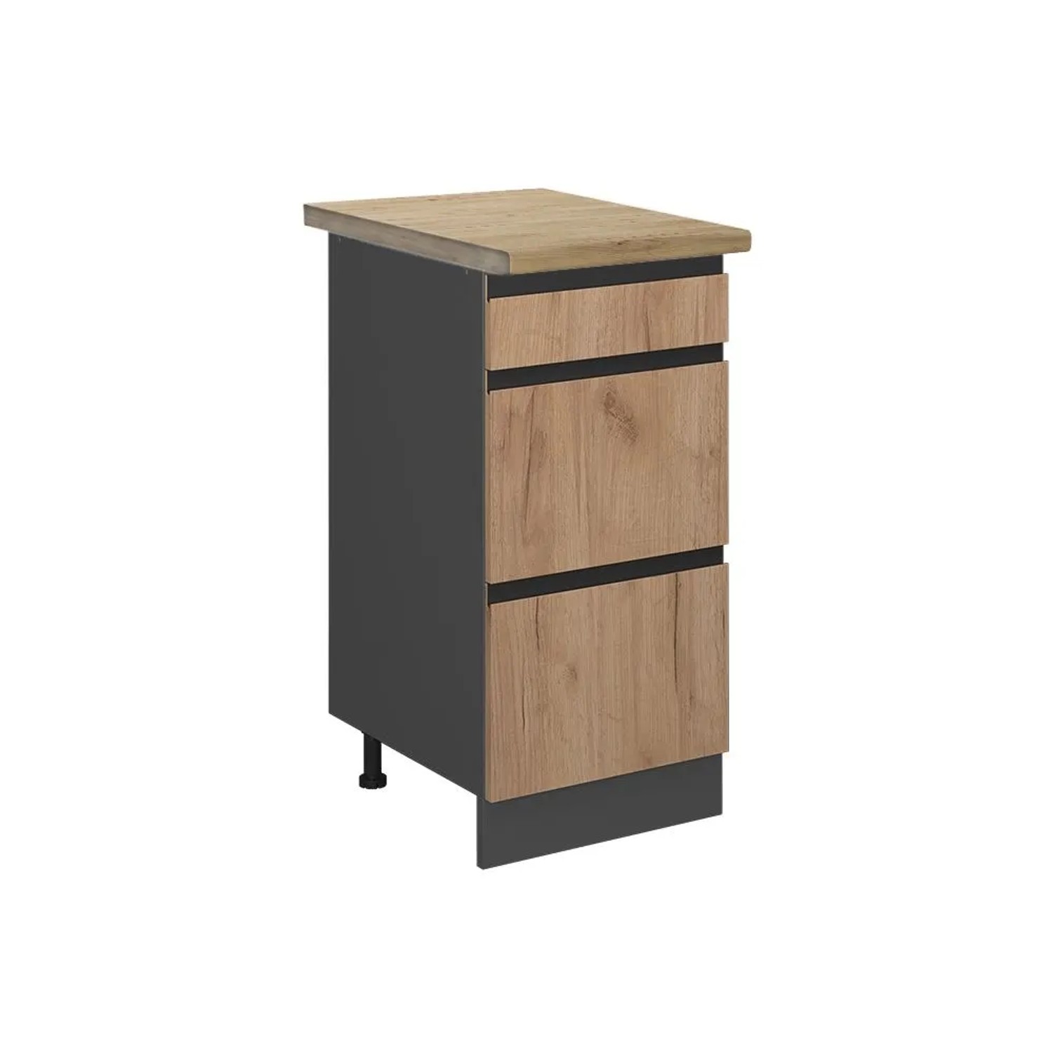 Vicco Küchenunterschrank R-Line Goldkraft Eiche Anthrazit 40 cm mit Schubladen J-Shape AP Eiche mit Anthrazit Korpus