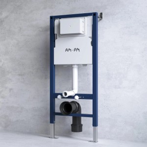 AM.PM Vorwandelement für Wand-WC mit Spülkasten und blauer Halterung.