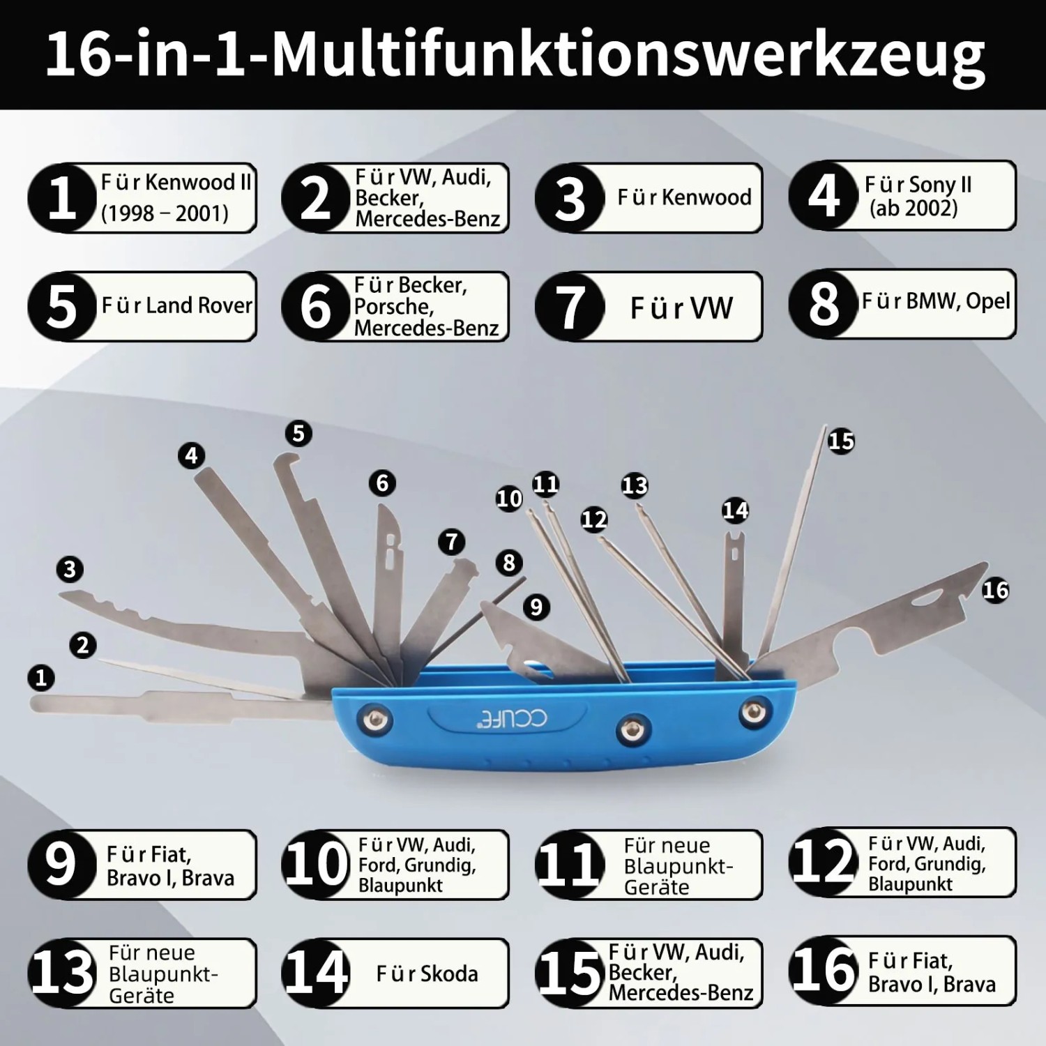 CCLIFE 2tlg Autoradio Ausbauwerkzeug Tragbar 16 in 1 Entriegelungsset für Radio Navi_6