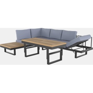 3-teiliges Gartenmöbel Lounge-Set Mocksville mit Esstisch, anthrazitfarben, aus FSC®-Akazienholz.