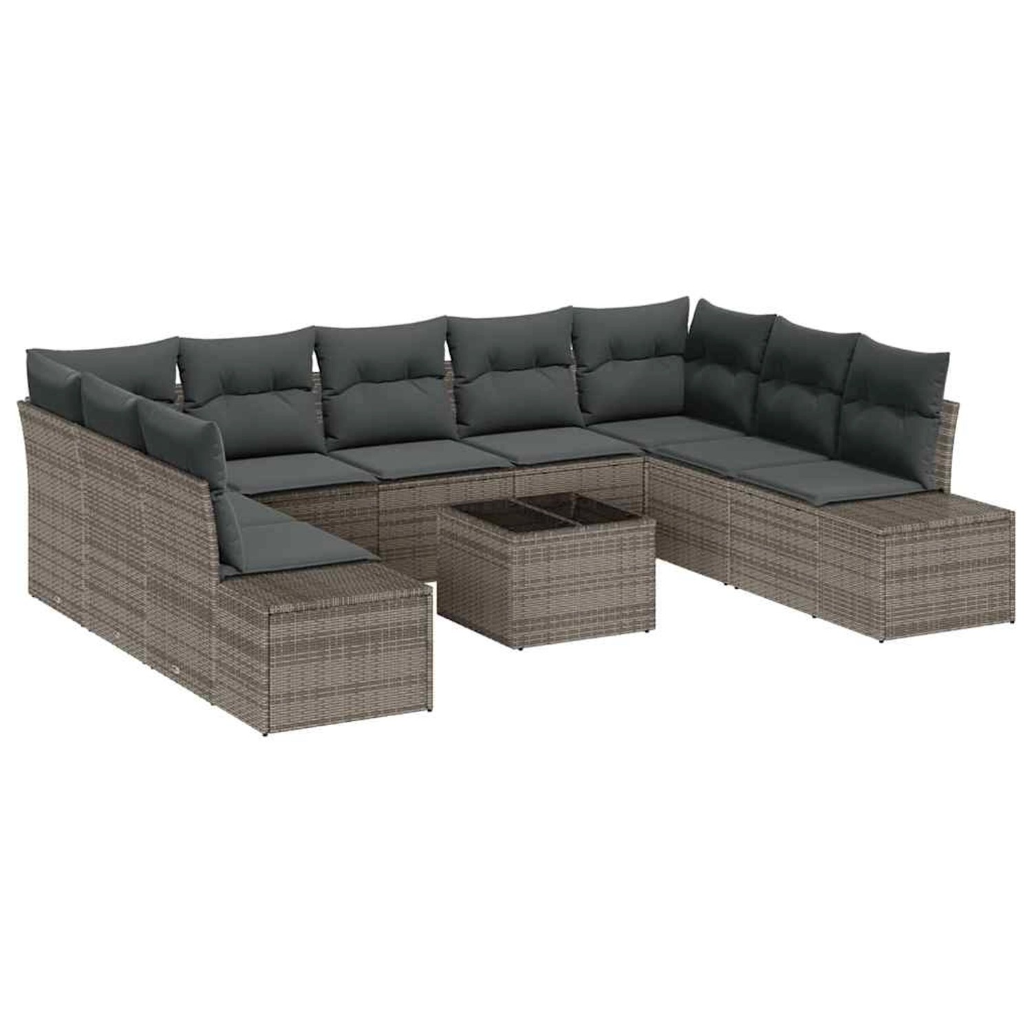 vidaXL Garten-Sofa-Set mit Kissen 10-Tlg Grau Poly Rattan 3347229 günstig online kaufen