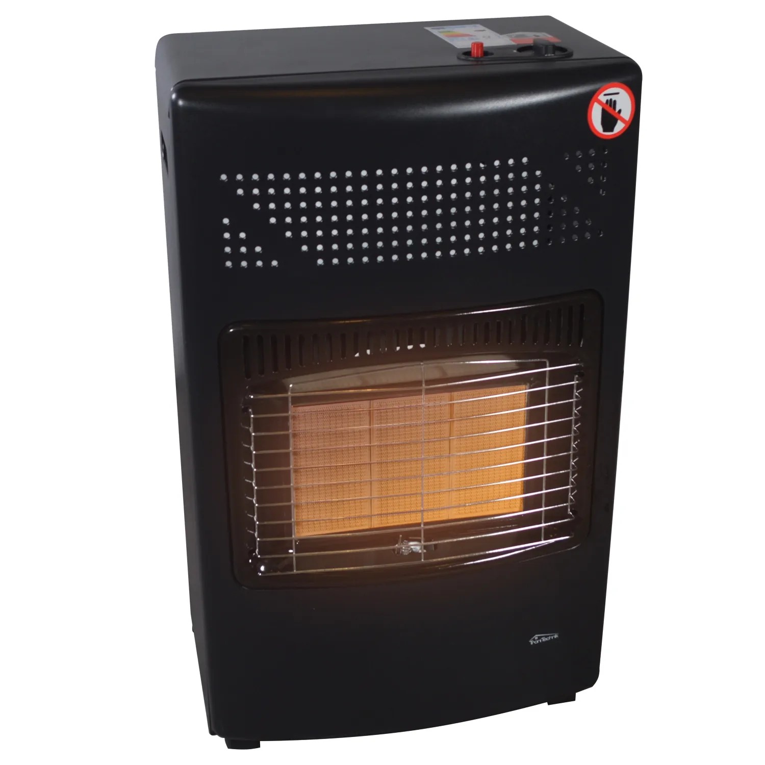 Schwarzer TroniTechnik Gasheizer mit 4.2 kW Leistung und drei Heizstufen.