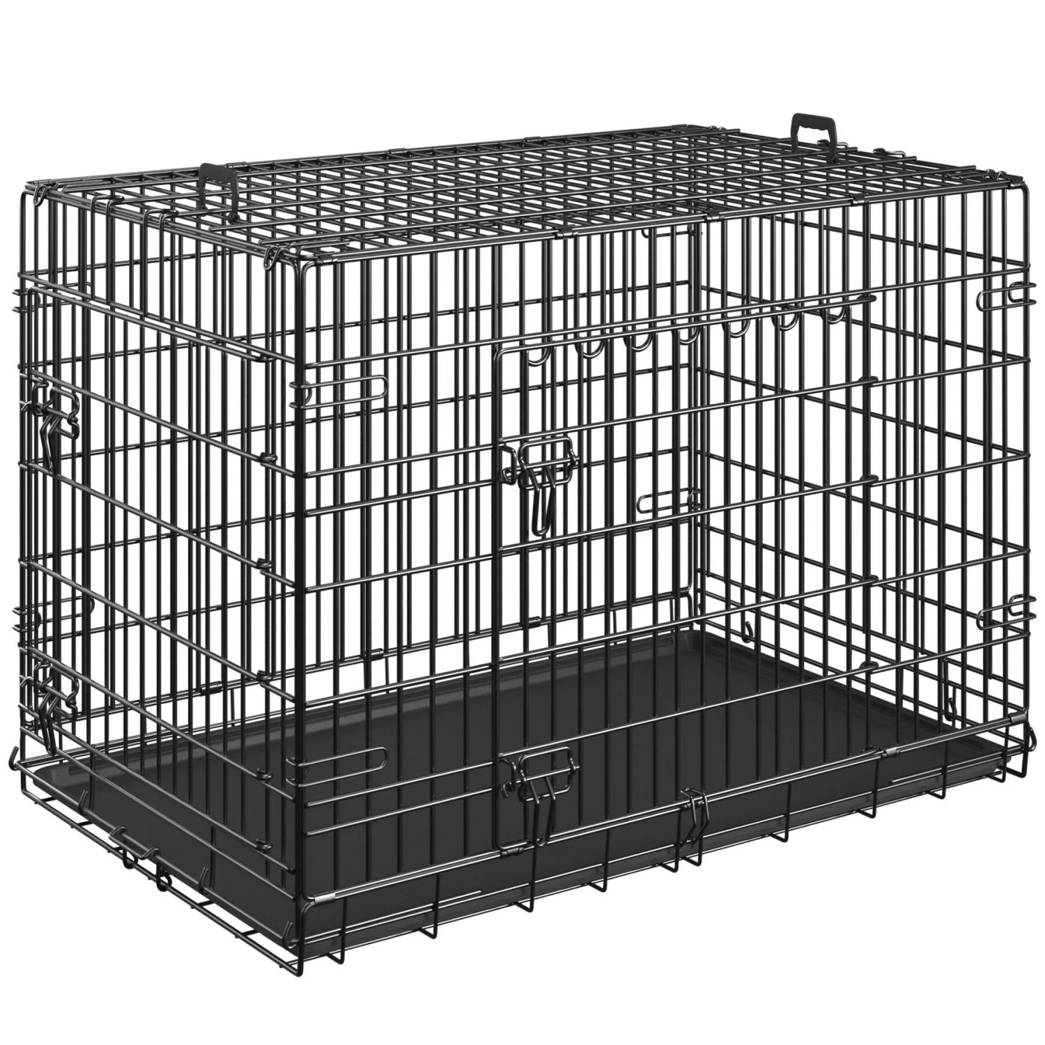 Tectake Hundekäfig Gitterbox Luna Klappbar  Mit 2 Tragegriffen Robuste Stahlgitter  108 x 71 x 76 cm Schwarz