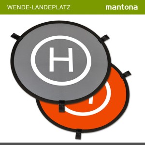 Mantona Drohnen-Landeplatz, faltbar, Ø 75 cm. Wendematte in Grau und Orange mit H-Markierung für Kameradrohnen.
