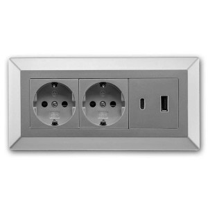 ChiliTec 2-Fach Steckdosenblock USB A&C Silber 250V 16A