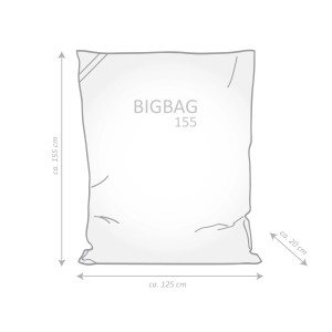 Abbildung mit Maßangaben des Sitzsack BigBag Brava 380 l in Jeansblau.