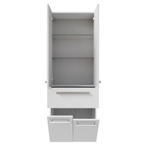 Pelipal Bad-Hochschrank Serie 4005, Weiß Hochglanz, 60 cm breit, mit Schublade und Einlegeböden.
