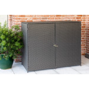 Graue Merxx Mülltonnenbox für 2 Tonnen (je 240 l) aus Stahl und Kunststoffgeflecht.