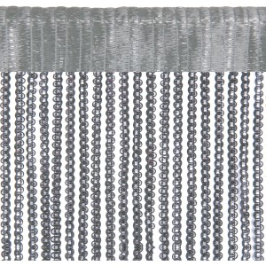 Dunkelgrauer Arsvita Fadenvorhang mit Metall-Optik und Stangendurchzug, geeignet als Gardine oder Raumteiler.