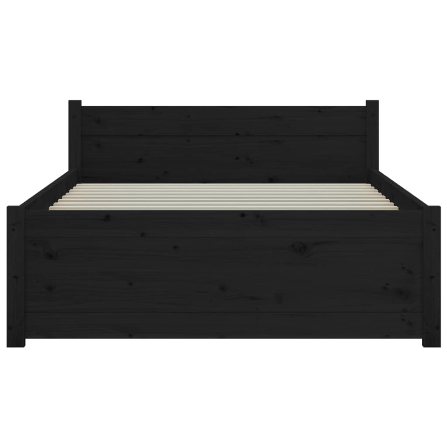 Schwarzes Massivholzbett 75x190 cm, Kiefernholz, Lattenrost inklusive.