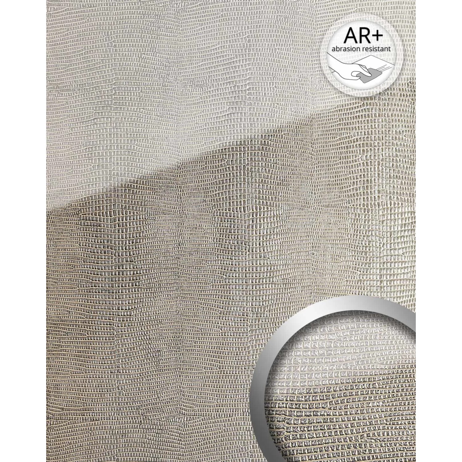 WALLFACE Paneel in Silber-Grau mit Leguanleder-Optik, glänzend und abriebfest.