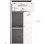 Weißer Hochglanz Bad Standschrank (37x88x31cm) mit Schublade und Tür, Maße eingezeichnet.