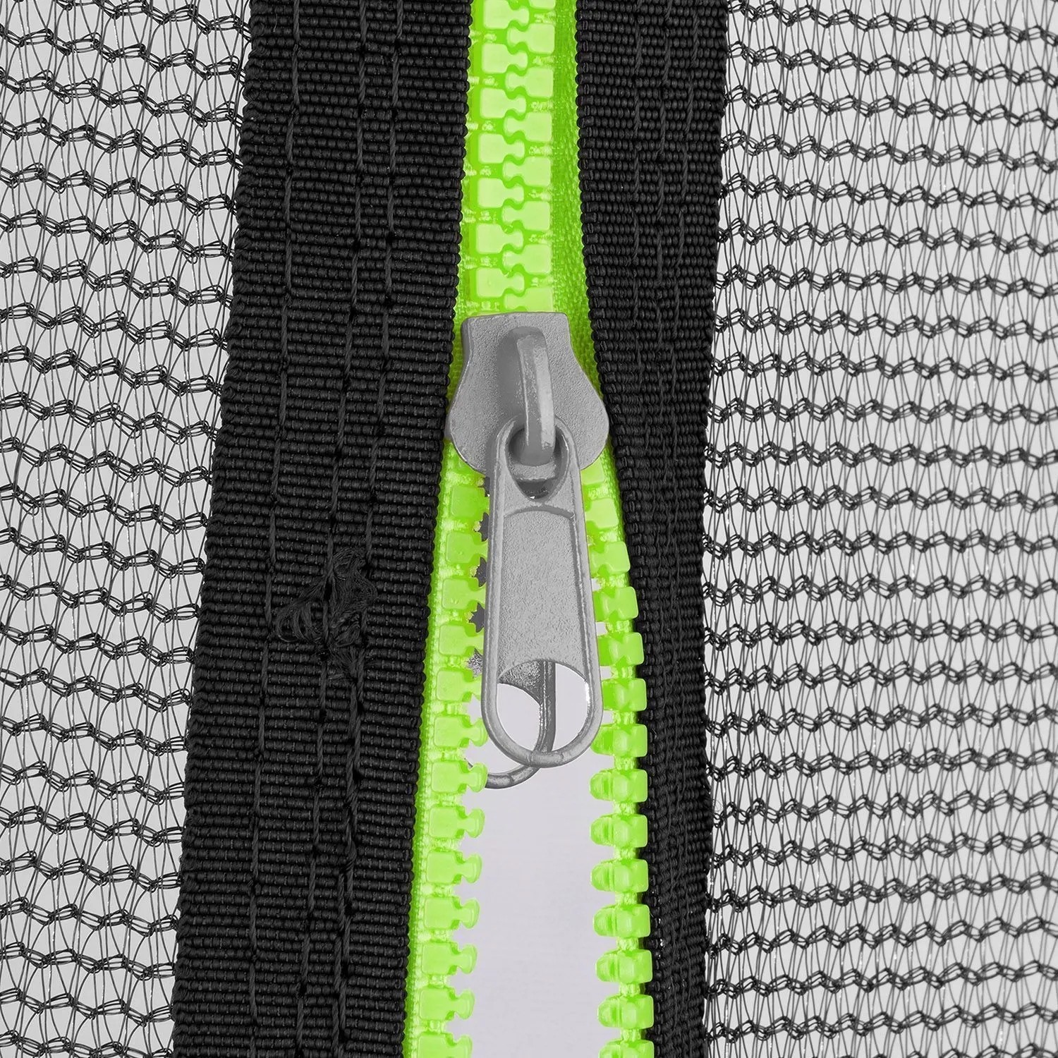 Detailaufnahme Sicherheitsnetz mit Reißverschluss (Lime) vom Juskys Trampolin SkyBounce.