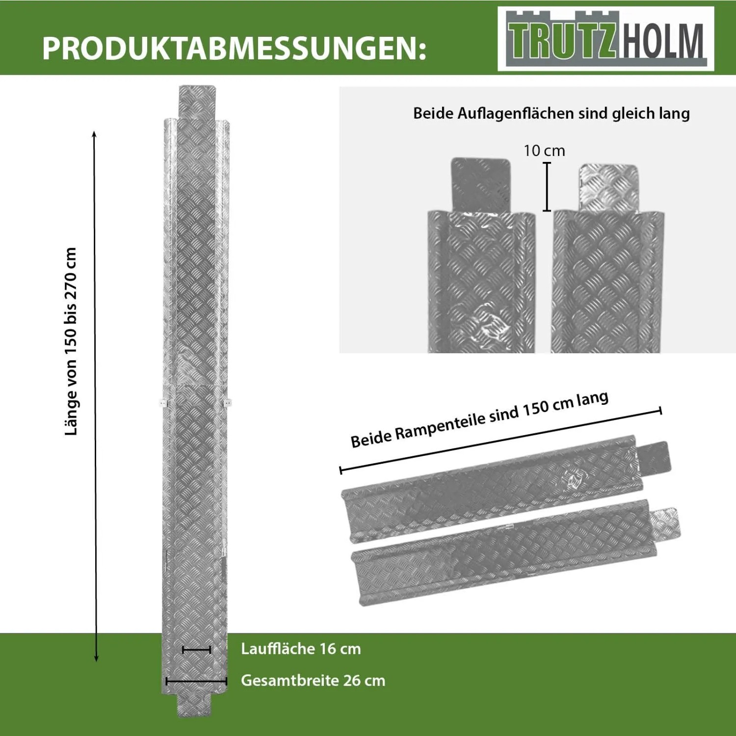 TRUTZHOLM Auffahrschiene, zusammensteckbar, 150-270 cm, Aluminium, Zubehör für Autoanhänger.