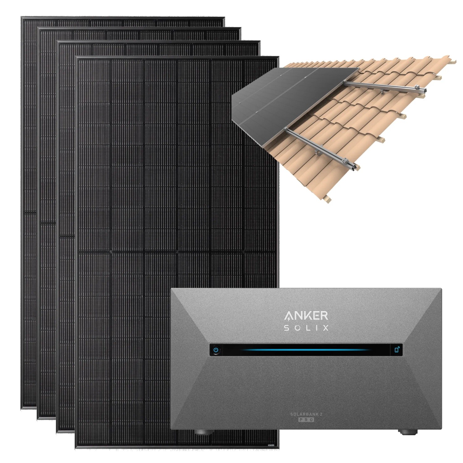 Anker SOLIX 2.000 W Balkonkraftwerk mit Solarbank Pro 2 Mit Halterung für Dachziegel