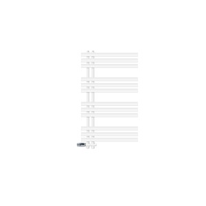 Weißer LuxeBath Badheizkörper Iron, 600x1000 mm, mit Thermostat und Bodenanschluss.