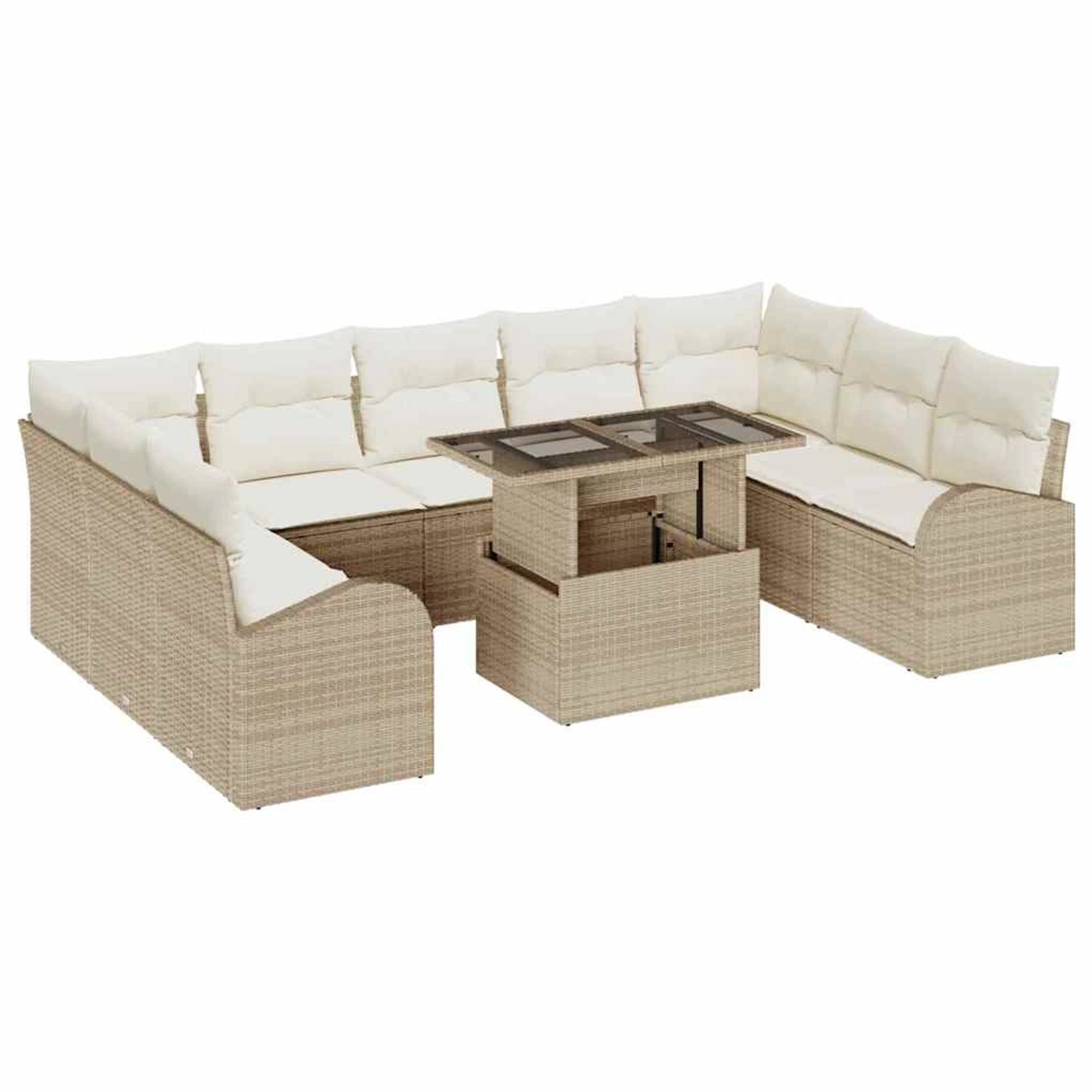 vidaXL Garten-Sofa-Set mit Speicher 10-Tlg Beige Poly Rattan 3357444 günstig online kaufen