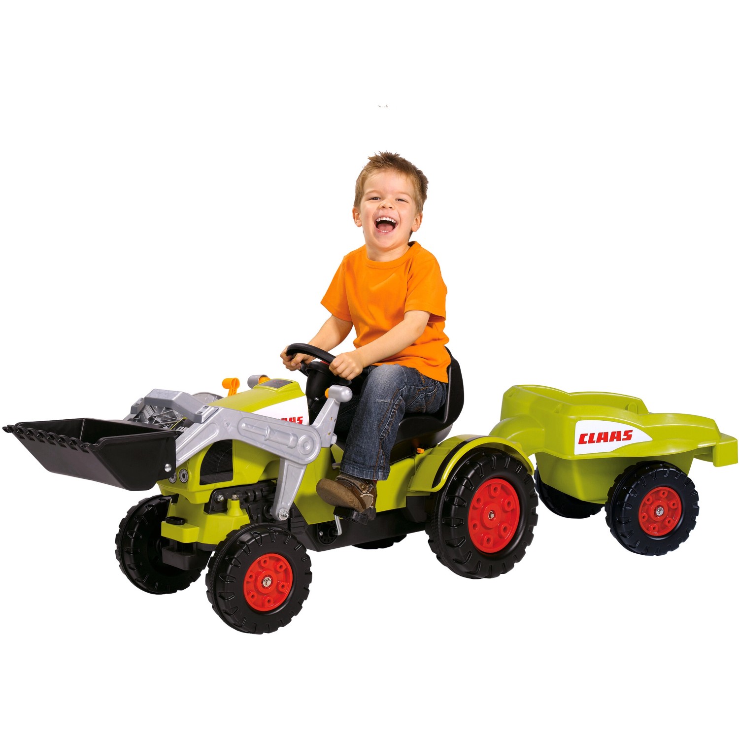 BIG Loader Claas Celtis Trettraktor mit Anhänger für Kinder von 3-5 Jahren.