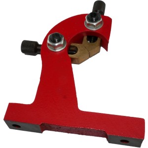 Rotwerk mitlaufende Lünette für Drehmaschine EDM 300/350, rot, mit Gleitführungen zur Werkstückstabilisierung.