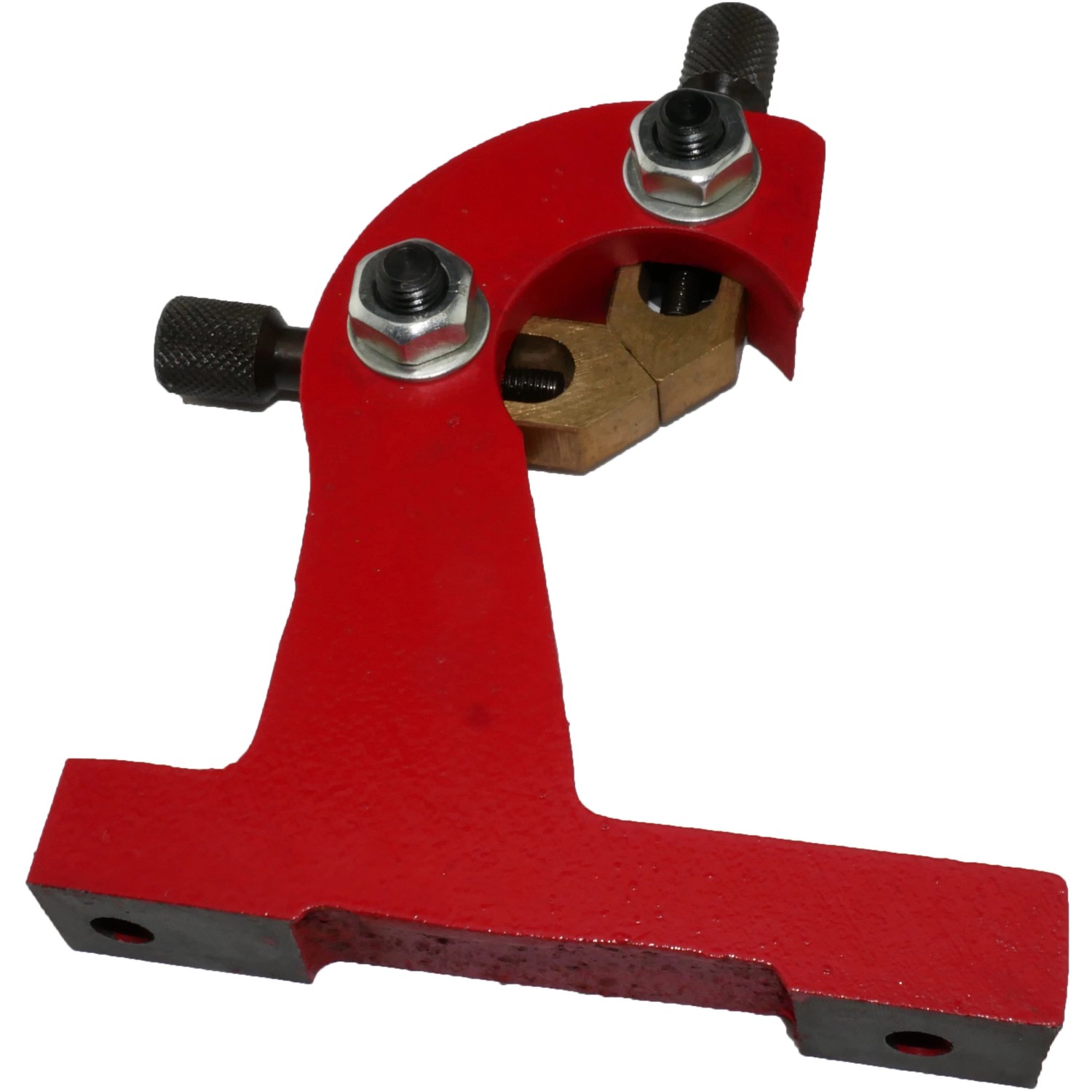 Rotwerk mitlaufende Lünette für Drehmaschine EDM 300/350, rot, mit Gleitführungen zur Werkstückstabilisierung.