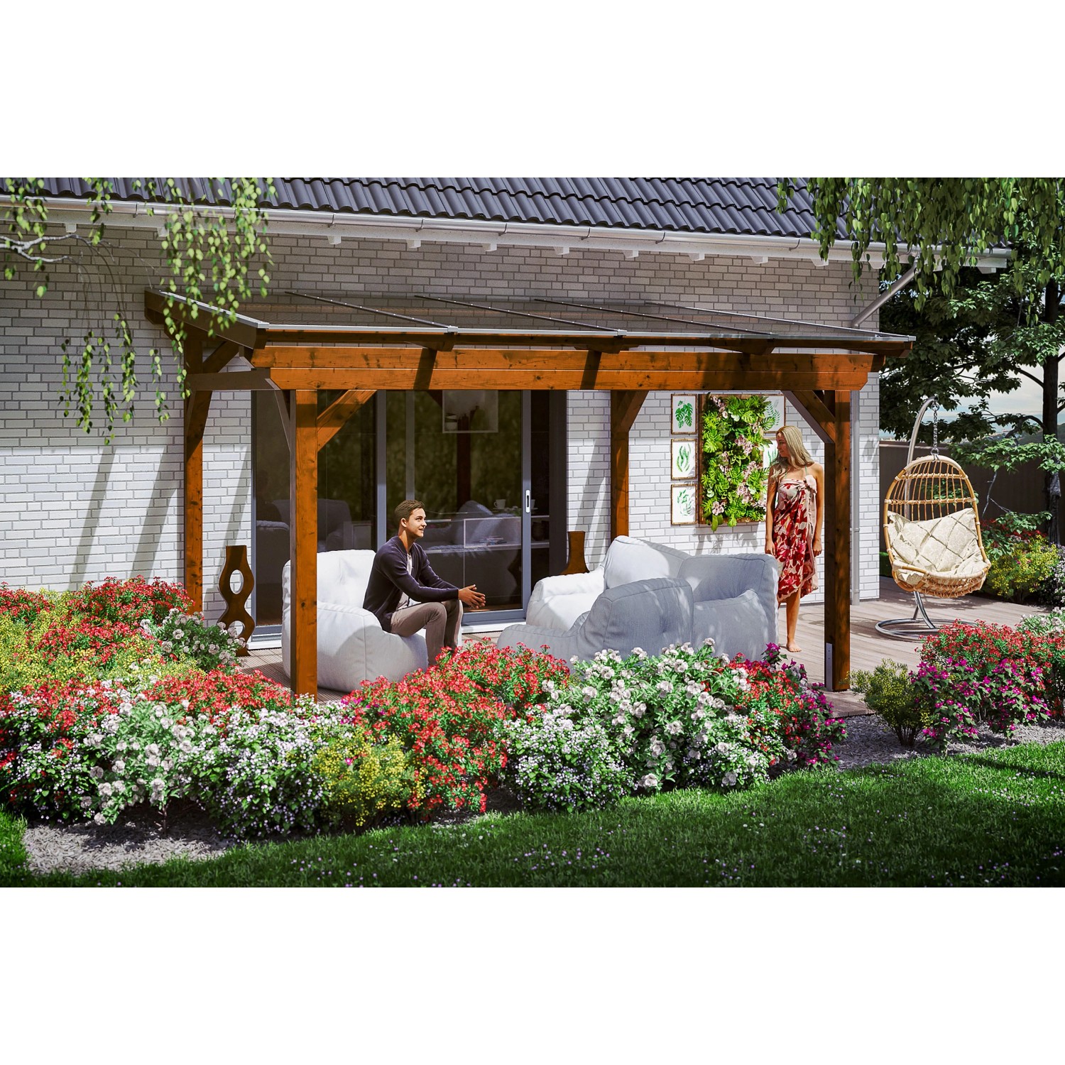 Skan Holz Terrassenüberdachung Sanremo 434 x 250 cm Leimholz Nussbaum günstig online kaufen