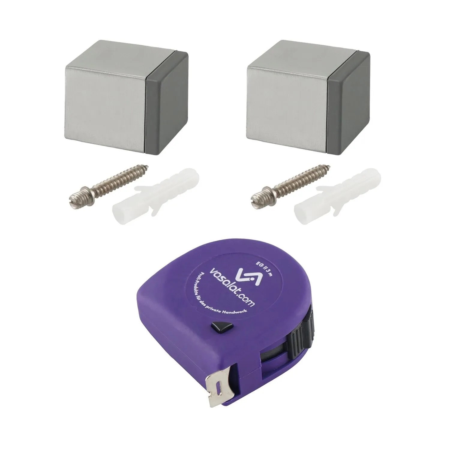 vasalat Set Türstopper Wand mit Dämpfer 25x25 mm L 30 mm Edelstahl