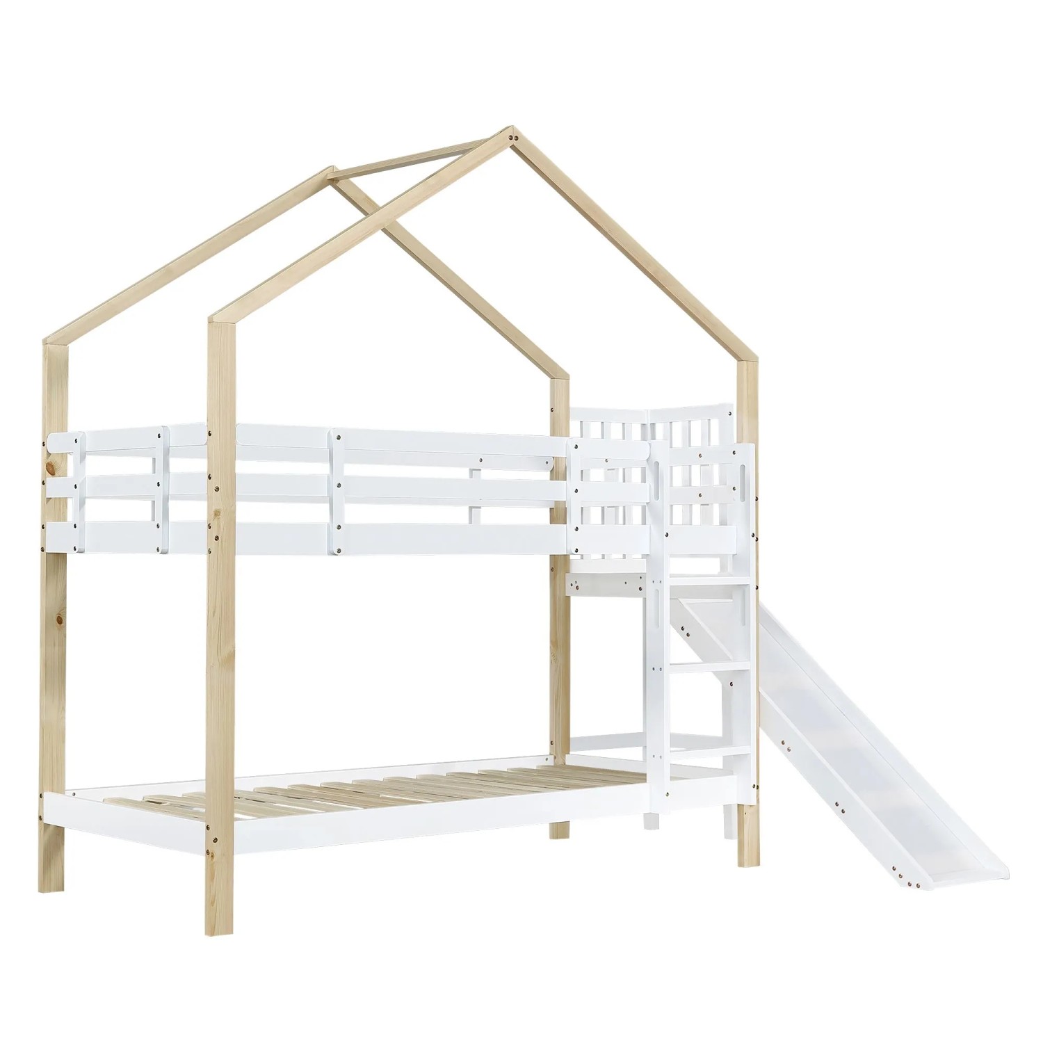 okwish Etagenbett 90x200cm mit Rutsche und Leiter Kinderzimmer Weiß ohne Matratze